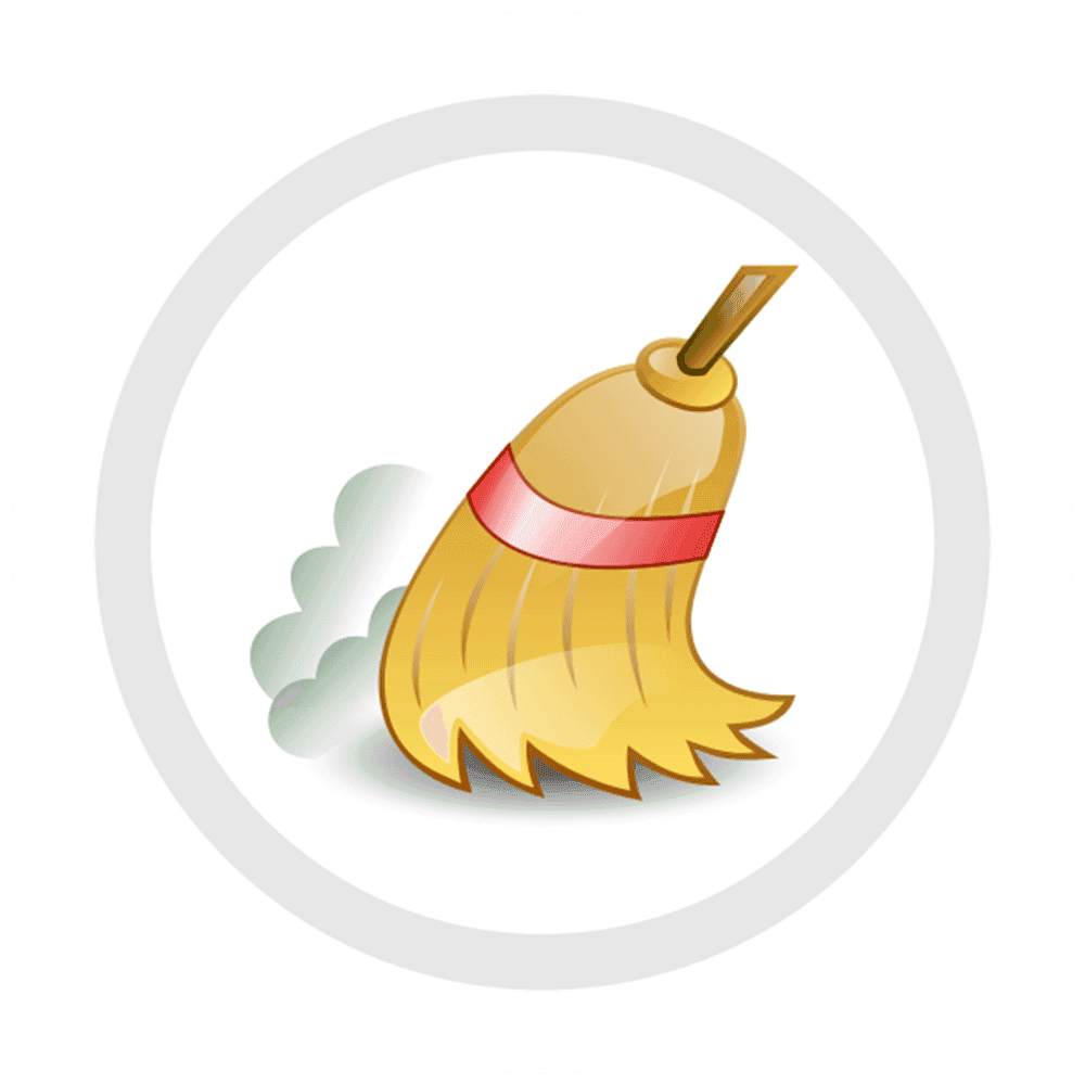 Dust mop with handle, cleaning floor, professional house cleaning services, Sweeping Maid logo.