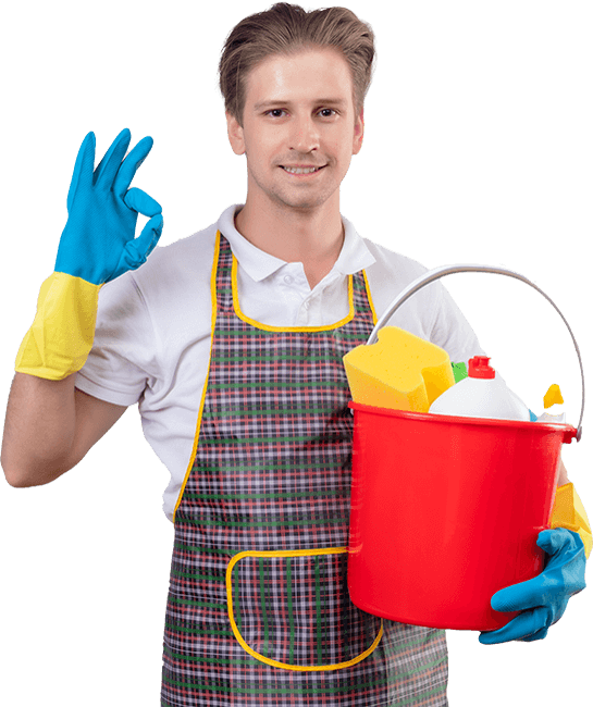 Microfiber cleaning professional with cleaning supplies and cleaning service expertise.