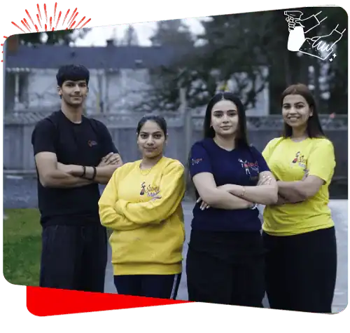 Professional cleaning team outdoors, friendly maids, reliable home cleaning service, Sweeping Maid experts.