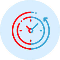 Clean clock with red and blue segments symbolizing time management and efficiency.
