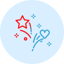 Celebratory fireworks with a heart, star, and sparkles for cleaning service celebration.