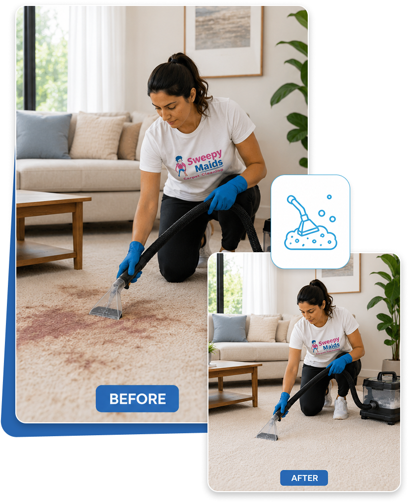 Sweepy Maids professional carpet cleaning in Kelowna, before and after results.