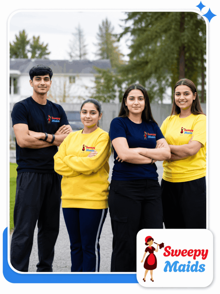 Members of the Sweepy Maids franchise team in branded Sweepy shirts