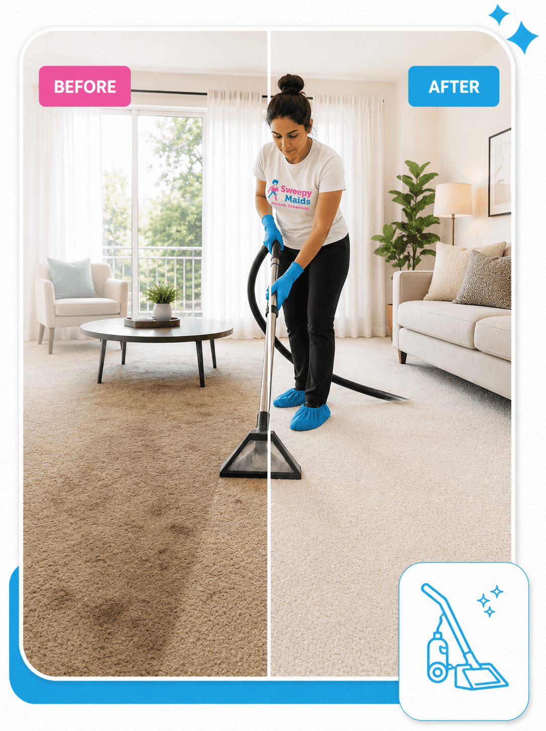 Before and after carpet cleaning in a Brampton, ON home