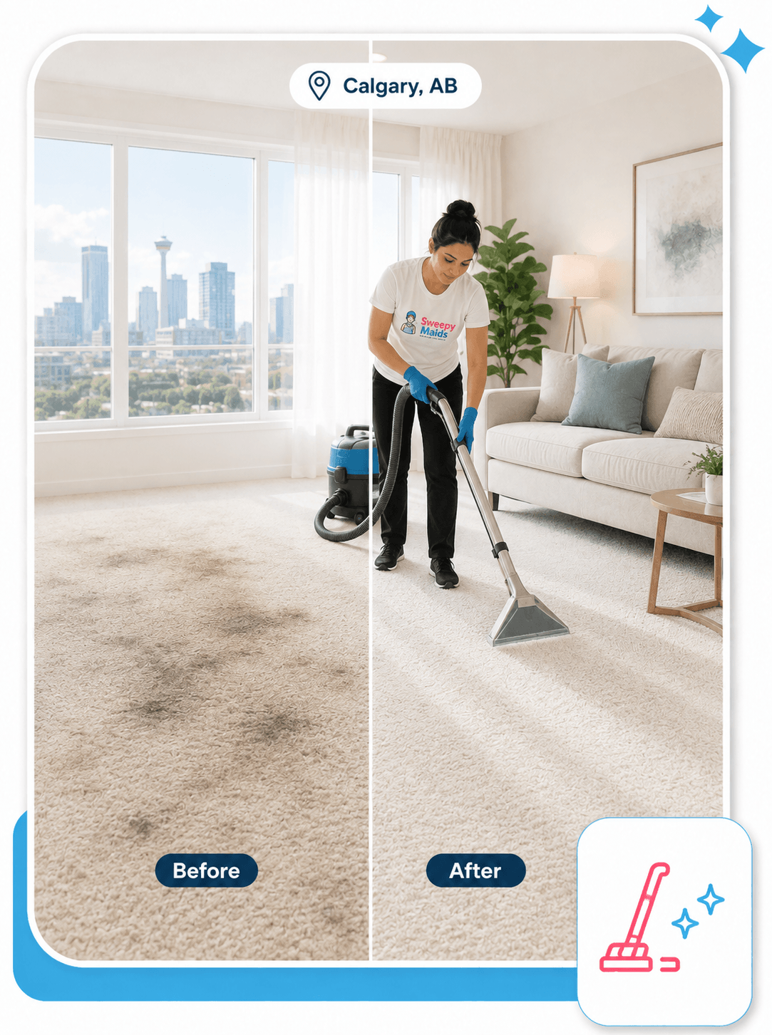 Before and after carpet cleaning in a Calgary, AB home