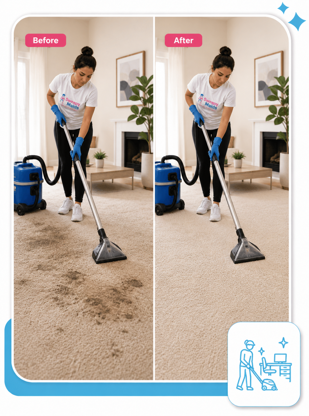 Before and after carpet cleaning in an Abbotsford, BC home