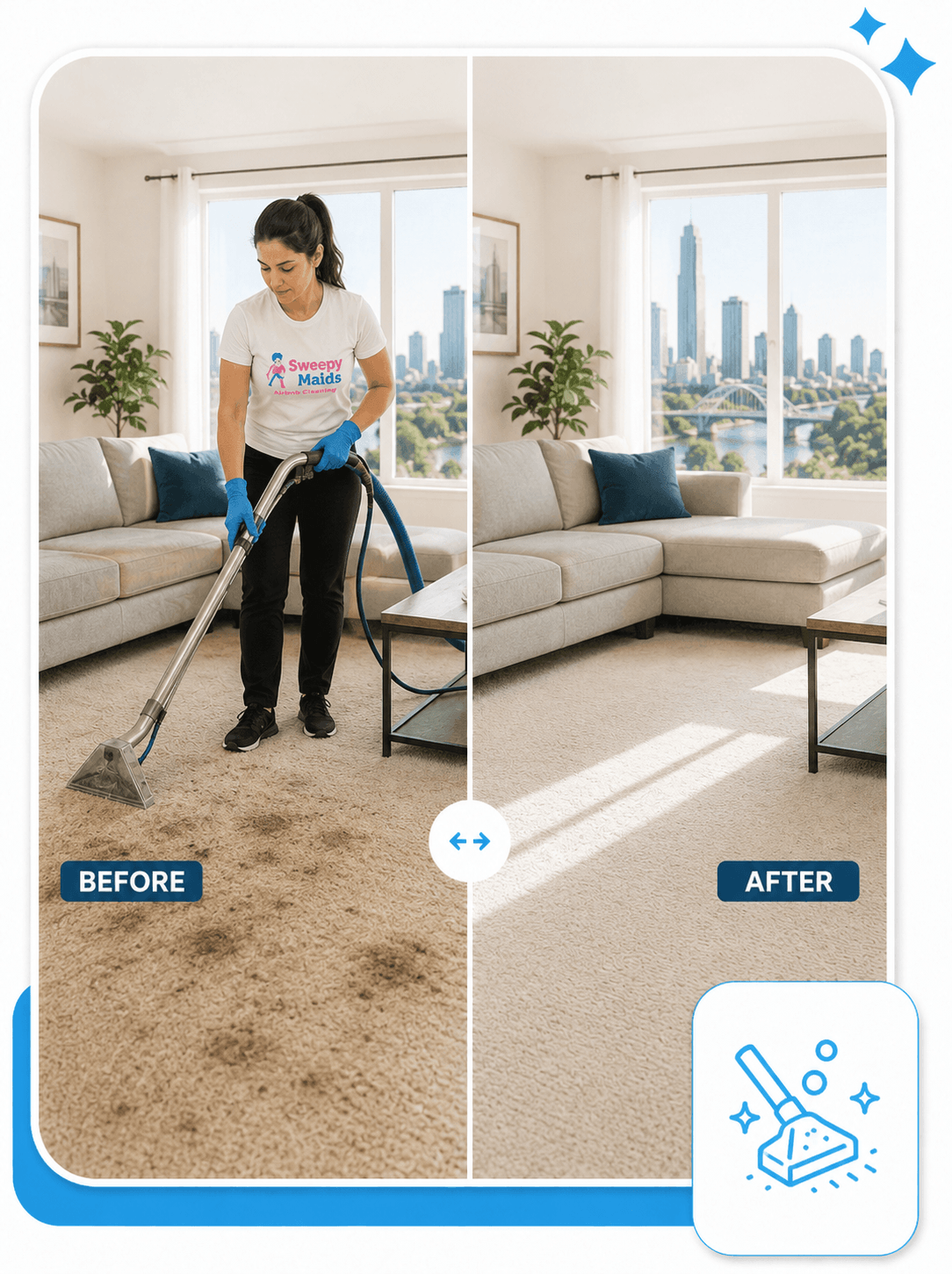 Before and after carpet cleaning in an Edmonton, AB home