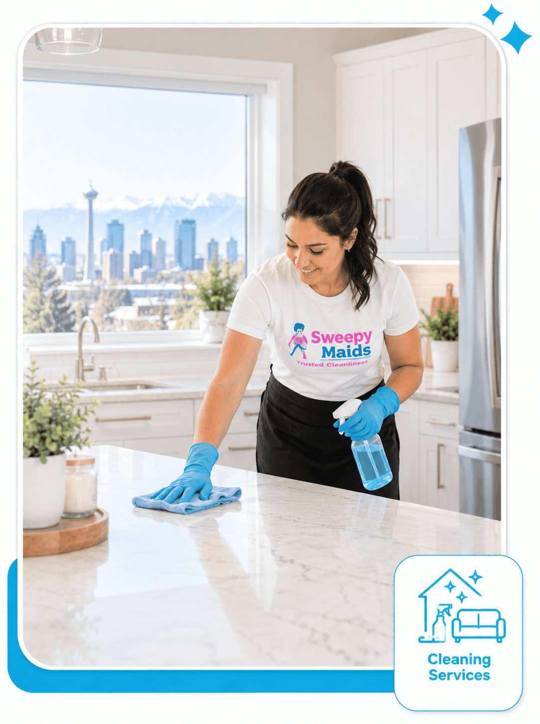 Sweepy Maids cleaner steam cleaning a carpet in an Edmonton home